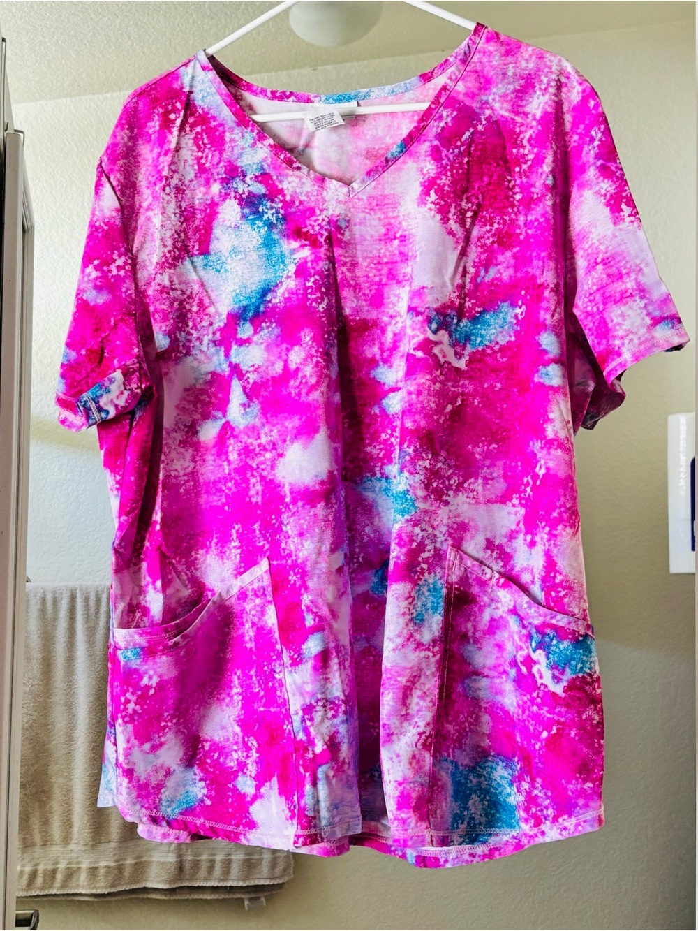 Scrubstar Pink, White & Aqua Tie-Dye Scrub Top